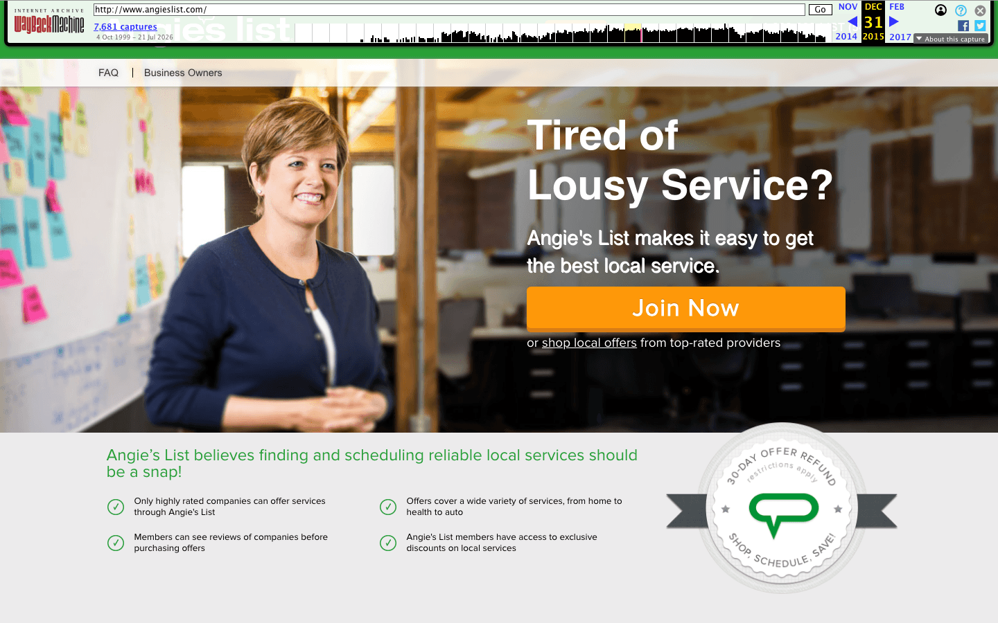 Archived Angie's List homepage from 2015